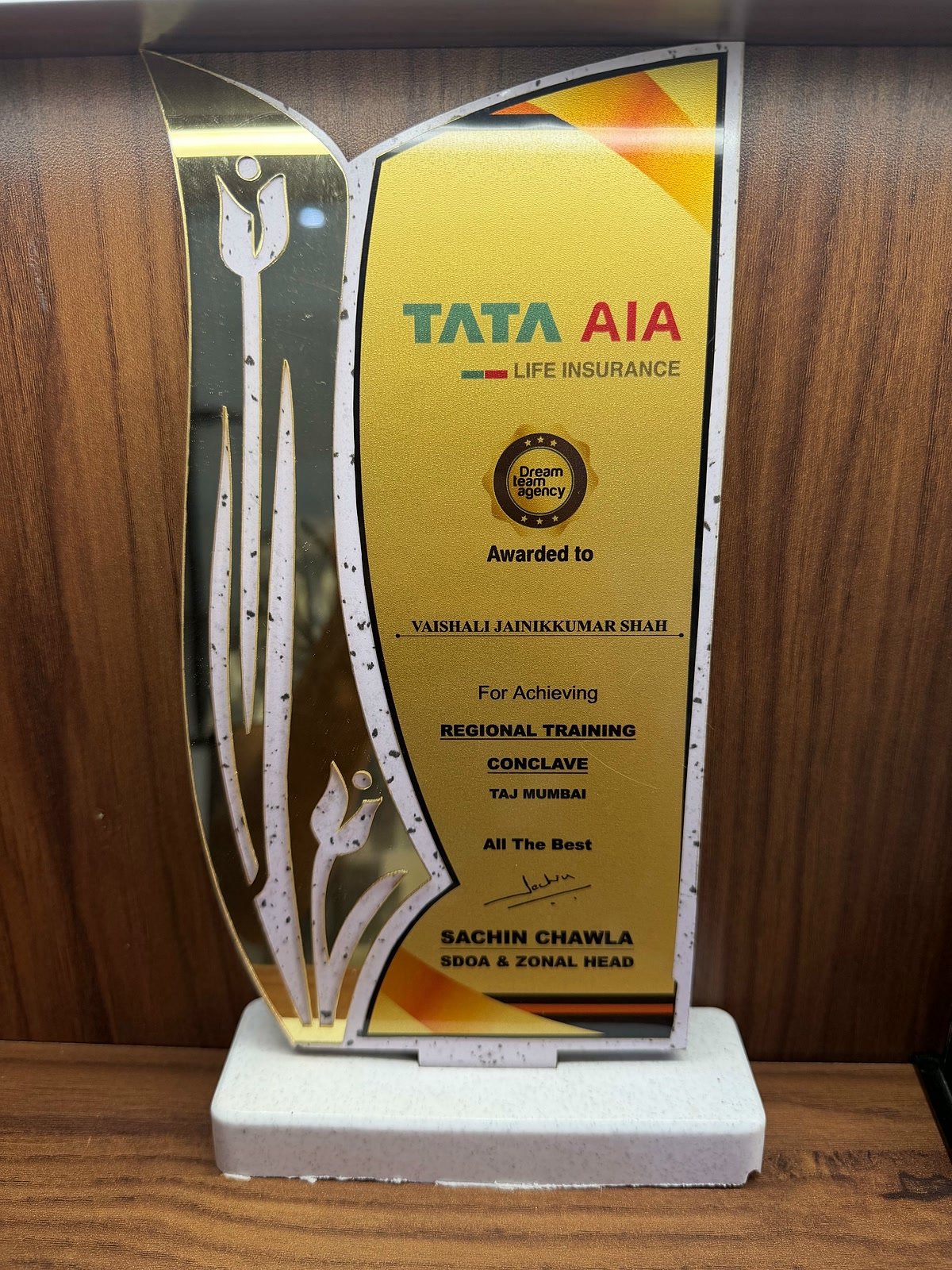 Regional Training Conclave trophy, Mumbai, TATA AIA